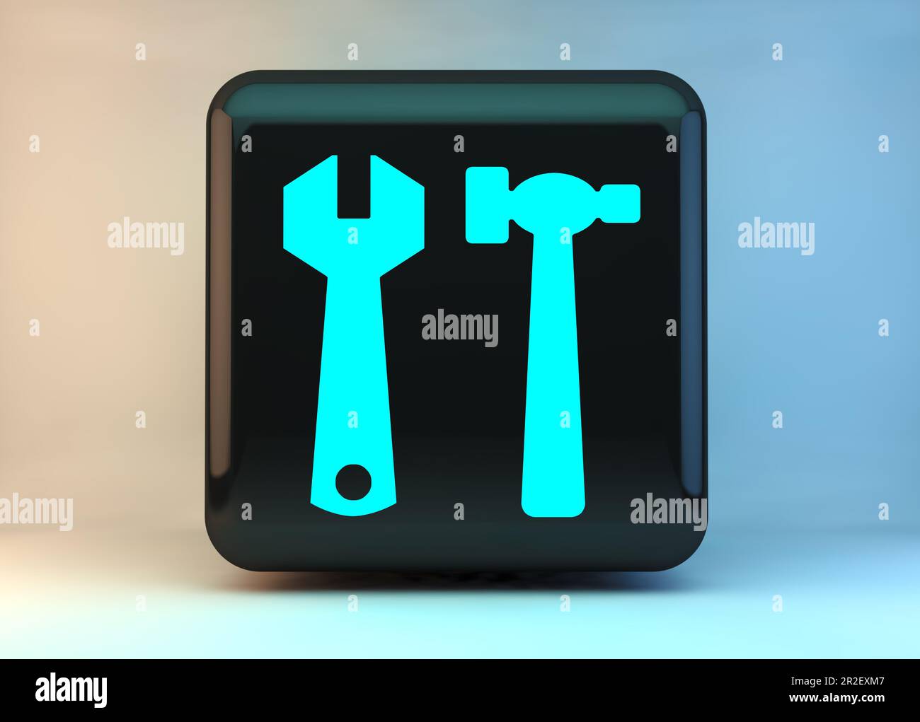 Pulsante di configurazione o riparazione su Internet o su una pagina Web su sfondo bianco. Foto Stock