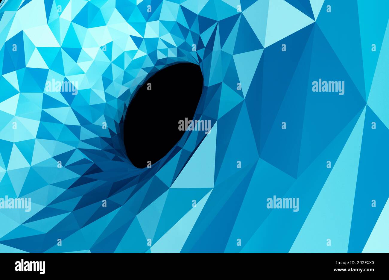 Tunnel o foro con forme triangolari astratte.Abstract basso sfondo poligonale in tonalità blu.illustrazione 3D. Foto Stock