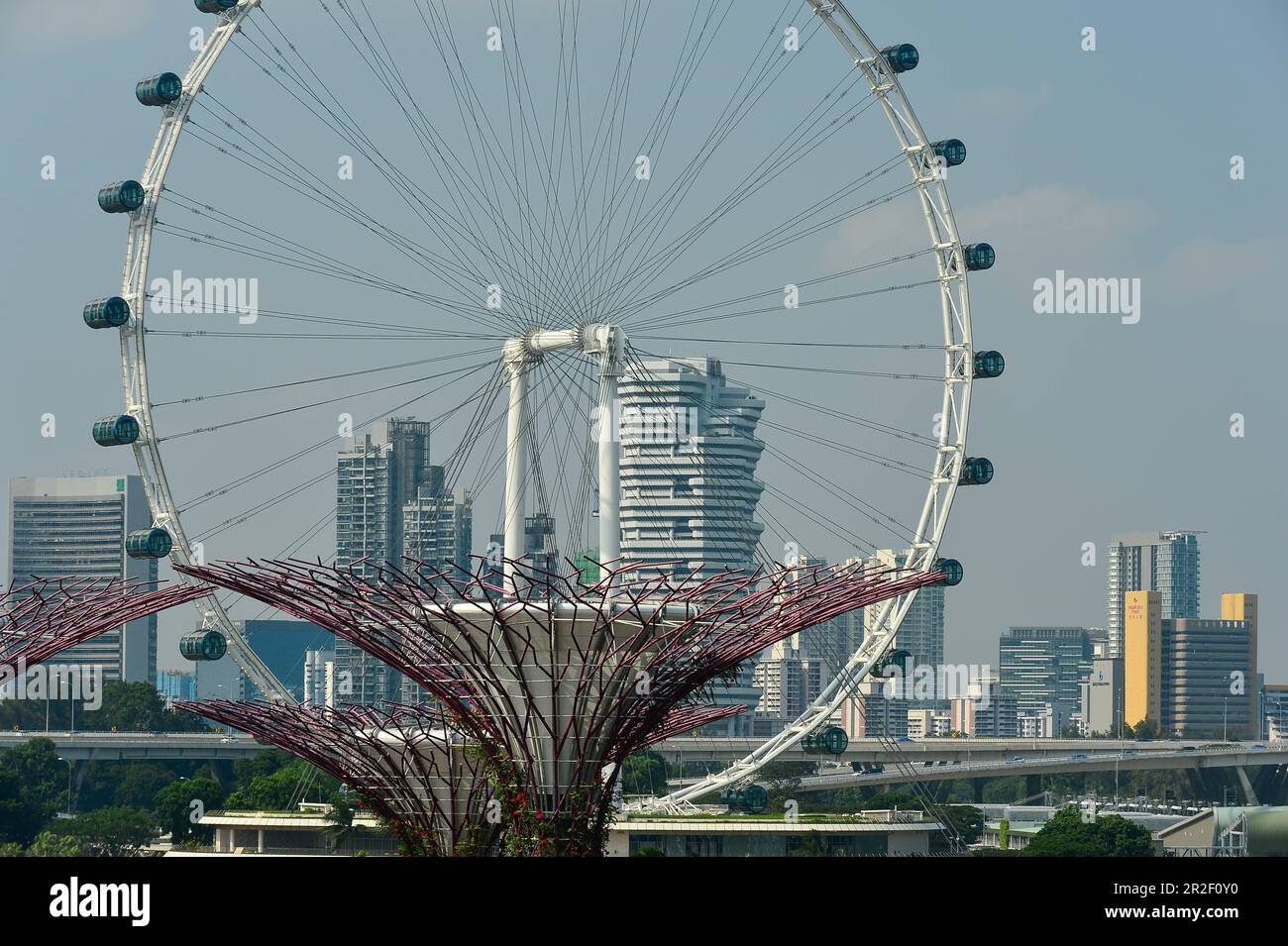 Torri dei Giardini presso la Baia di fronte alla ruota panoramica del Singapore Flyer, Singapore Foto Stock
