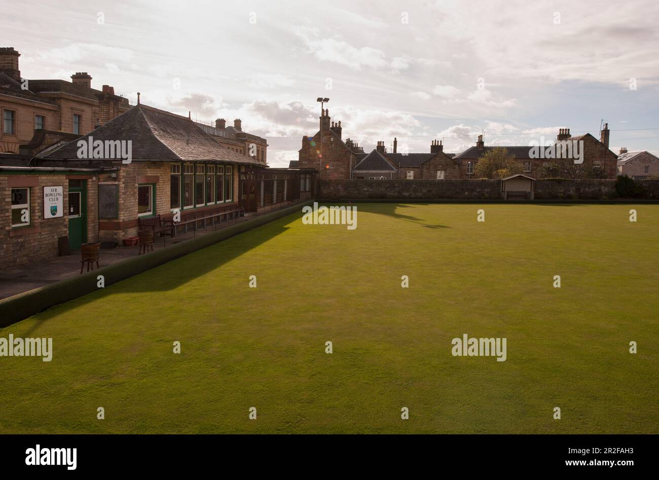 Il padiglione di Ayr Lawn bowling Green in Scozia Foto Stock