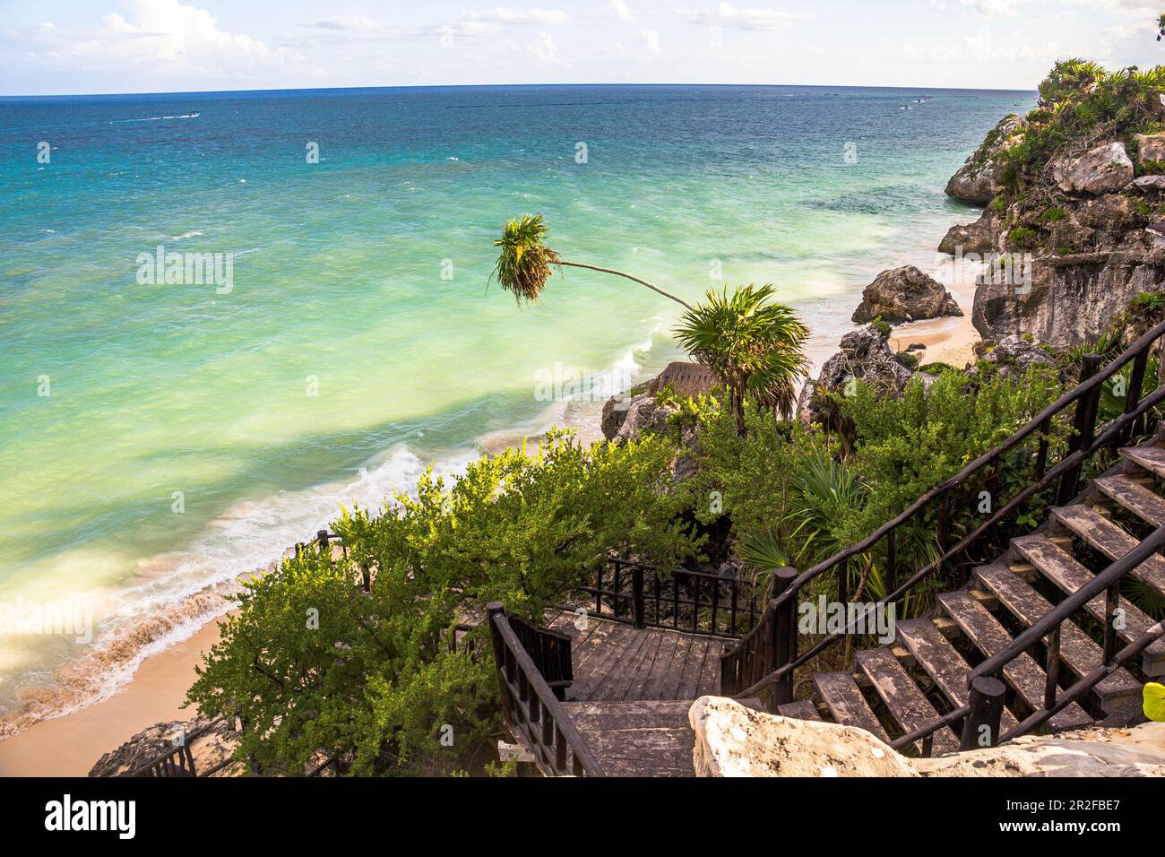 Playita Tortuga Beach sulla costa delle rovine di Tulum, Quintana Roo, Penisola dello Yucatan, Messico Foto Stock