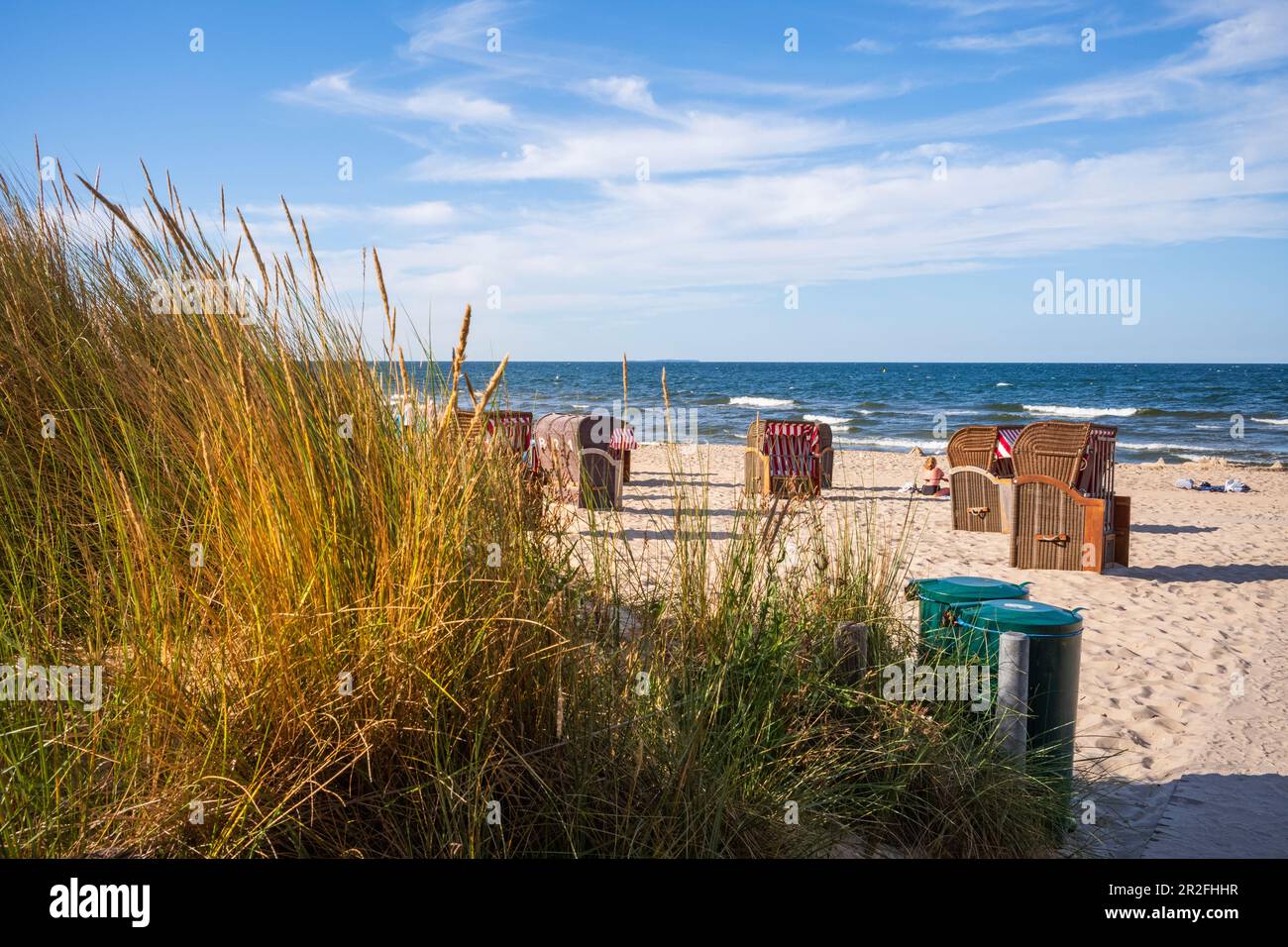 Spiaggia scenario sulla spiaggia di Zinnowitz in serata, Usedom, Meclemburgo-Pomerania occidentale, Germania Foto Stock