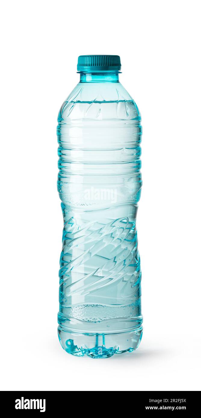 Piccola bottiglia d'acqua isolata su sfondo bianco con percorso di ritaglio Foto Stock