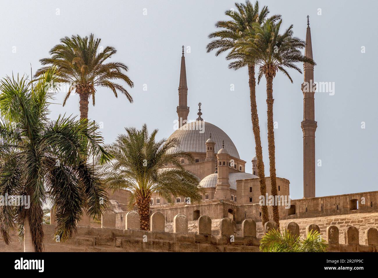 Cupole e minareti della Grande Moschea di Muhammad Ali Pasha, la Cittadella, il Cairo Foto Stock