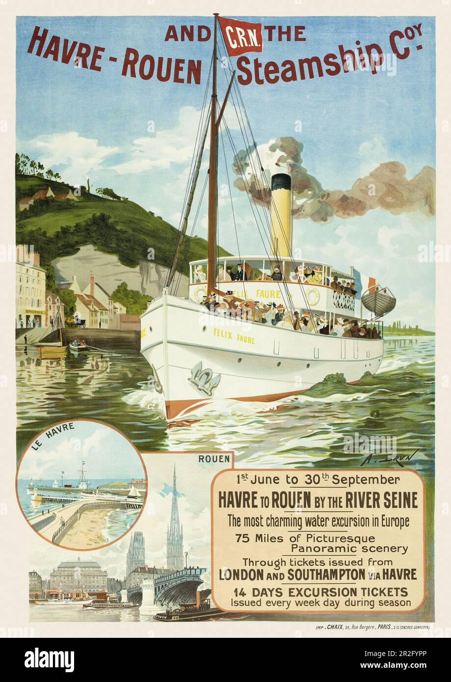 London e South Western Railway e The Havre-Rouen Steamship Coy. Di Abel Brun (date sconosciute. Poster pubblicato nel 1895 in Francia. Foto Stock