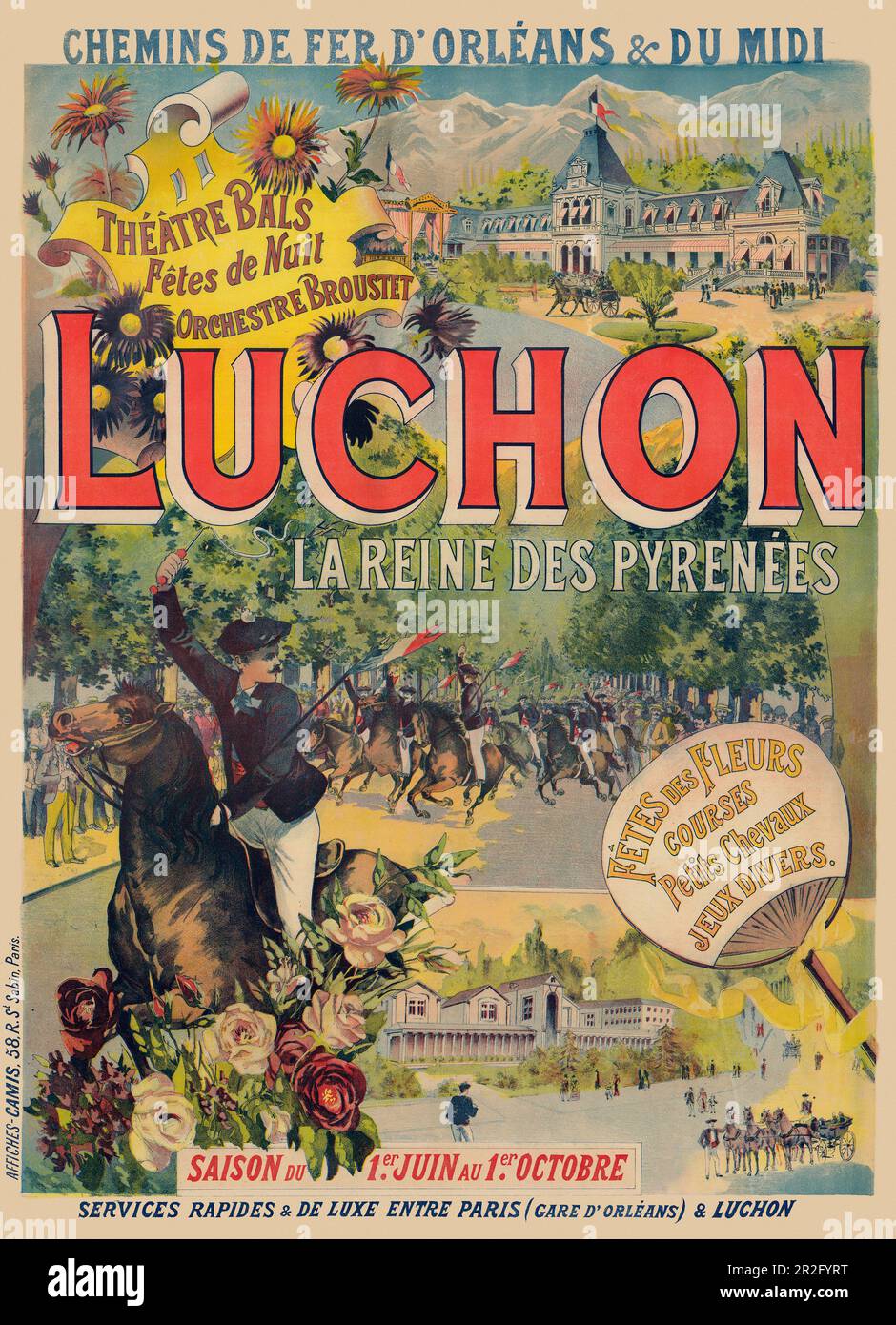 Chemins de Fer d'Orléans & du Midi. Luchon. La reine des Pyrenées. Artista sconosciuto. Poster pubblicato nel 1890 in Francia. Foto Stock