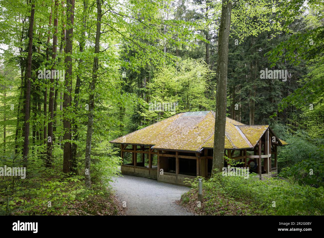 Inalatorio all'aperto, struttura di laurea Kneipp presso la chiesa di pellegrinaggio di Maria Fieberbruendl, nelle colline della Stiria orientale, in Stiria, Austria Foto Stock