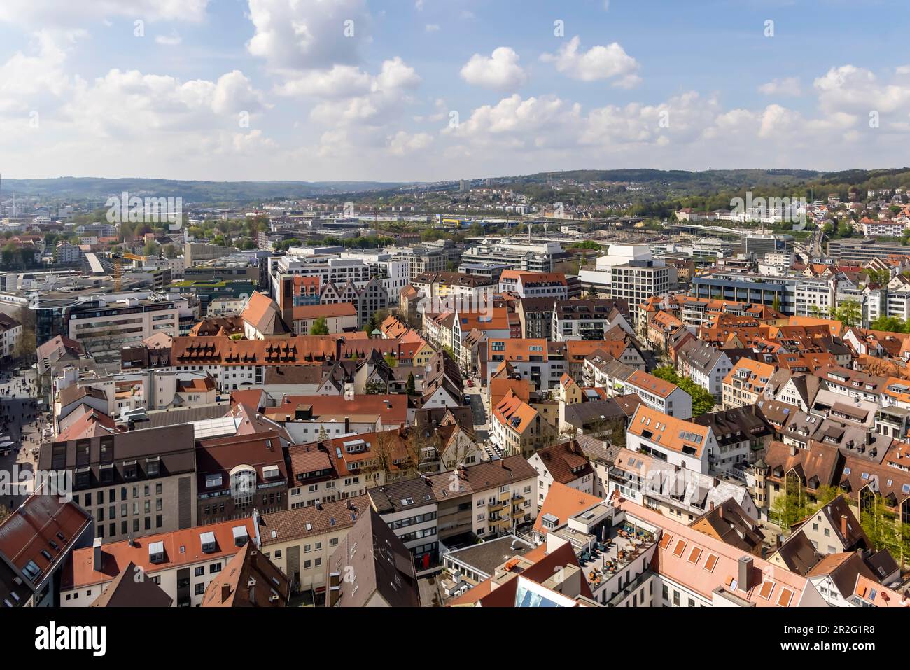Vista sulla città di Ulm dalla cattedrale, Baden-Wuerttemberg, Germania Foto Stock