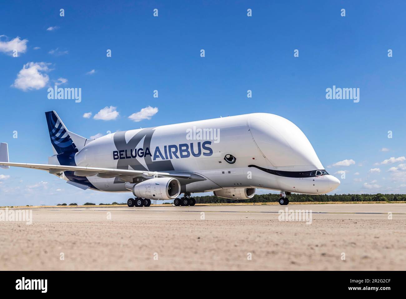 Airbus A330-743L Beluga XL, velivolo a fusoliera larga sul asfalto dell'aeroporto, Airbus Transport International, ILA Berlin Air Show, Berlin International Foto Stock