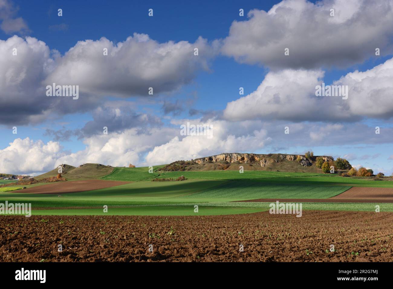 Paesaggio nella Nördlinger Ries, a nord di Nördlingen, Swabia, Baviera, Germania Foto Stock