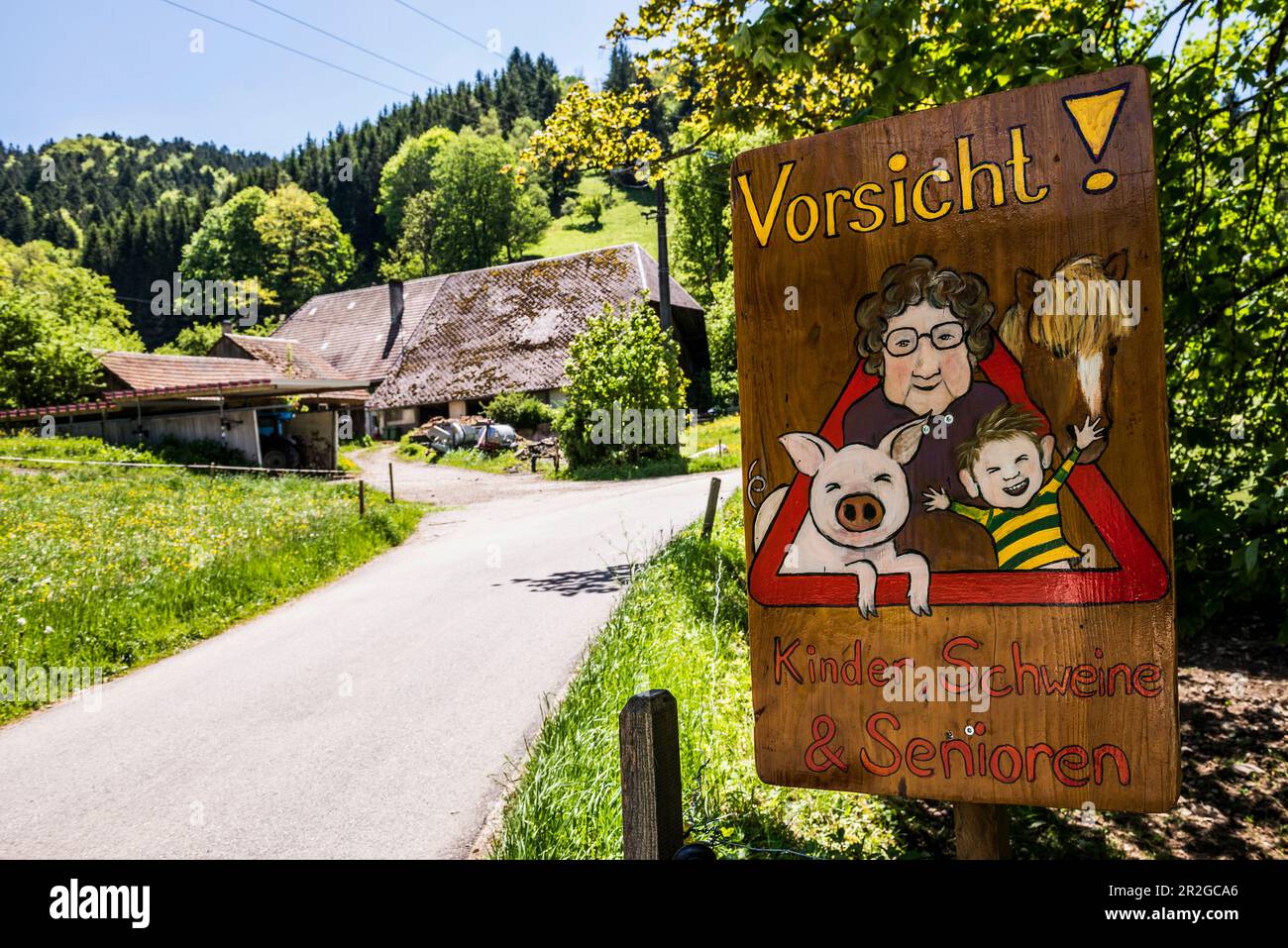 Cartello stradale autoportante, vicino a San Pietro, Foresta Nera, Baden-Württemberg, Germania Foto Stock