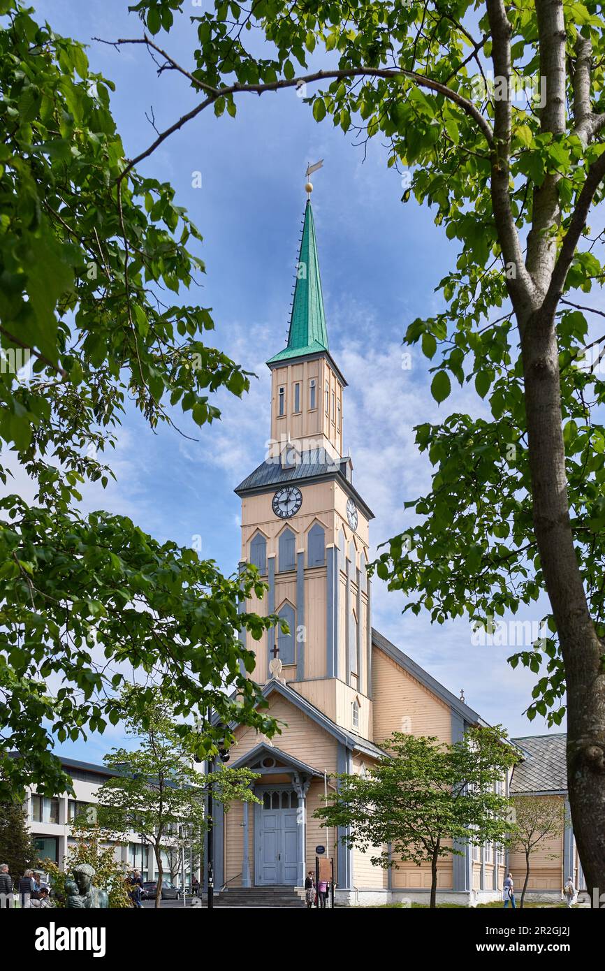 Cattedrale di Tromsø Chiesa protestante dal 1861, che - insolito per la regione - è stato costruito principalmente in legno, Kirkegata 7, 9008 Tromsø, Norvegia Foto Stock