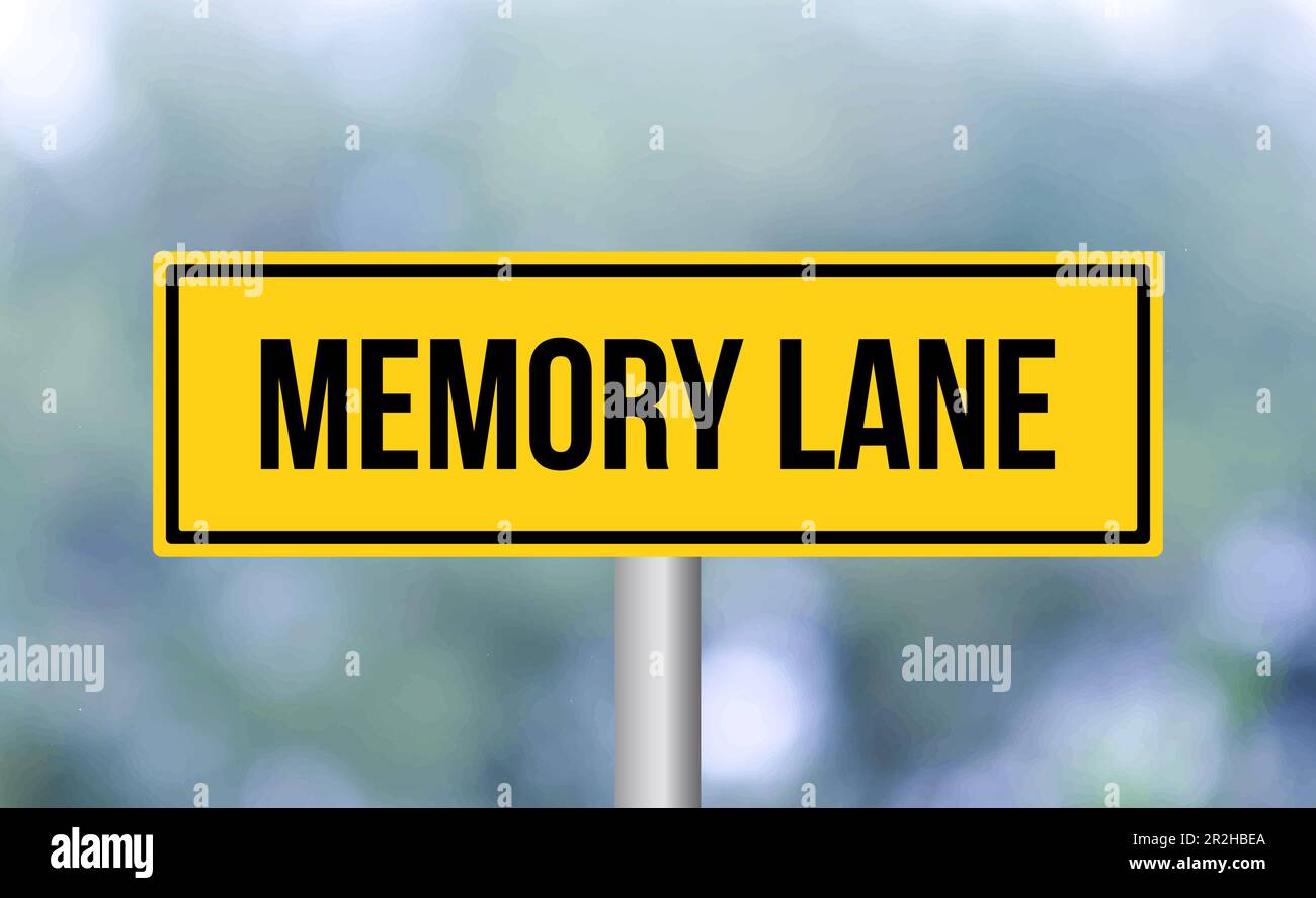 Segnaletica stradale Memory Lane su sfondo sfocato Foto Stock
