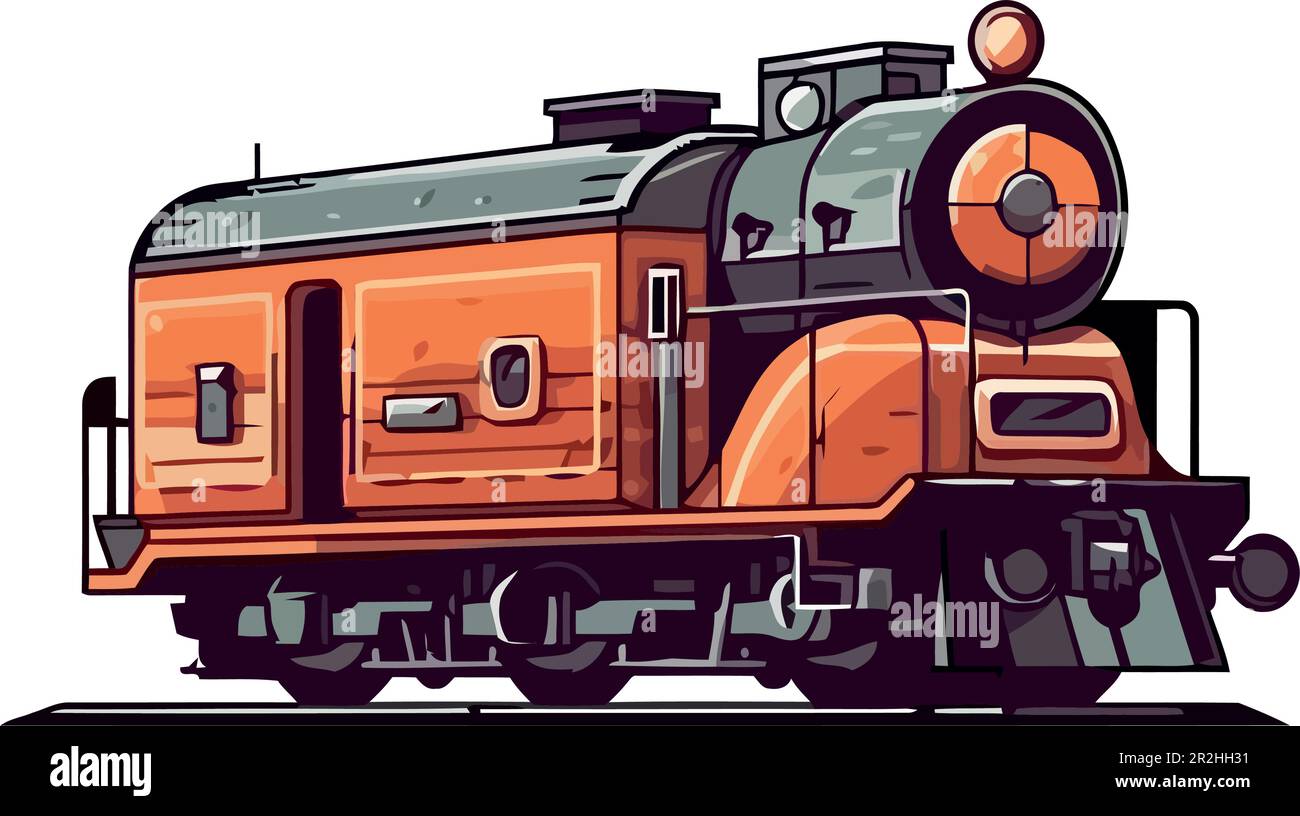 Locomotiva a vapore su binario ferroviario, trasporto vecchio stile isolato Illustrazione Vettoriale