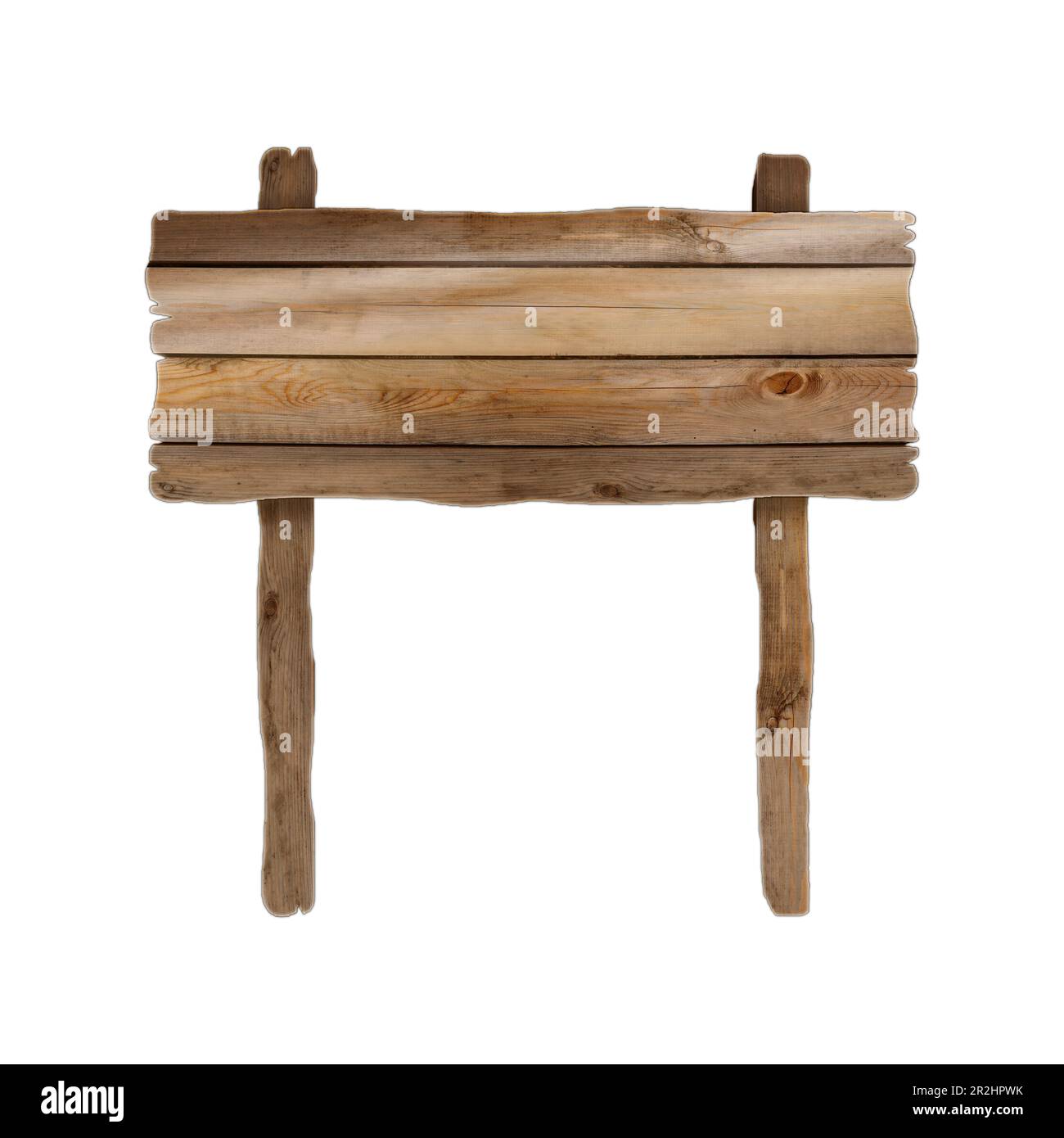 Cartello in legno vuoto isolato su bianco. Modello per il design Foto Stock