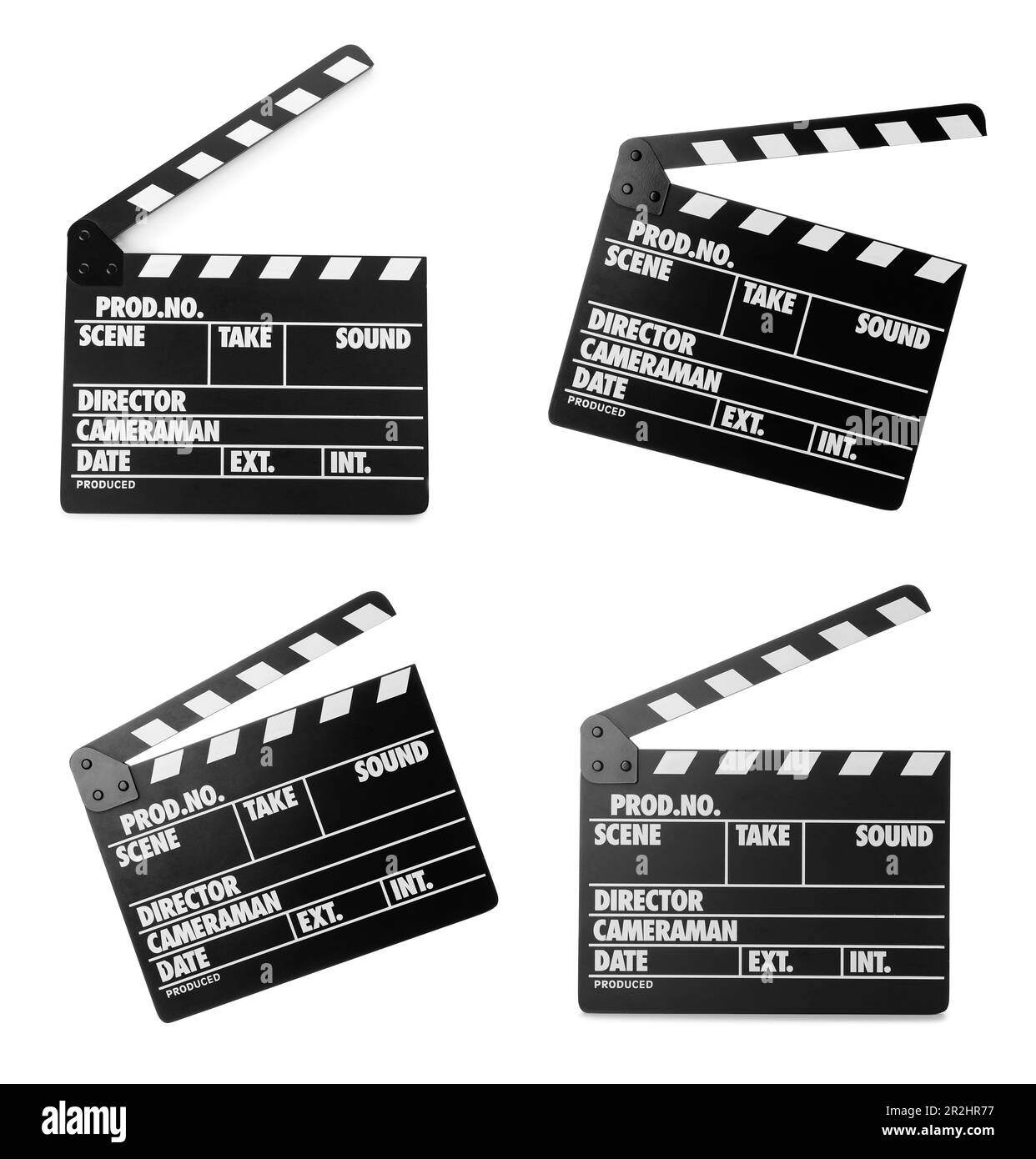 Set con cartelloni su sfondo bianco. Produzione cinematografica Foto Stock