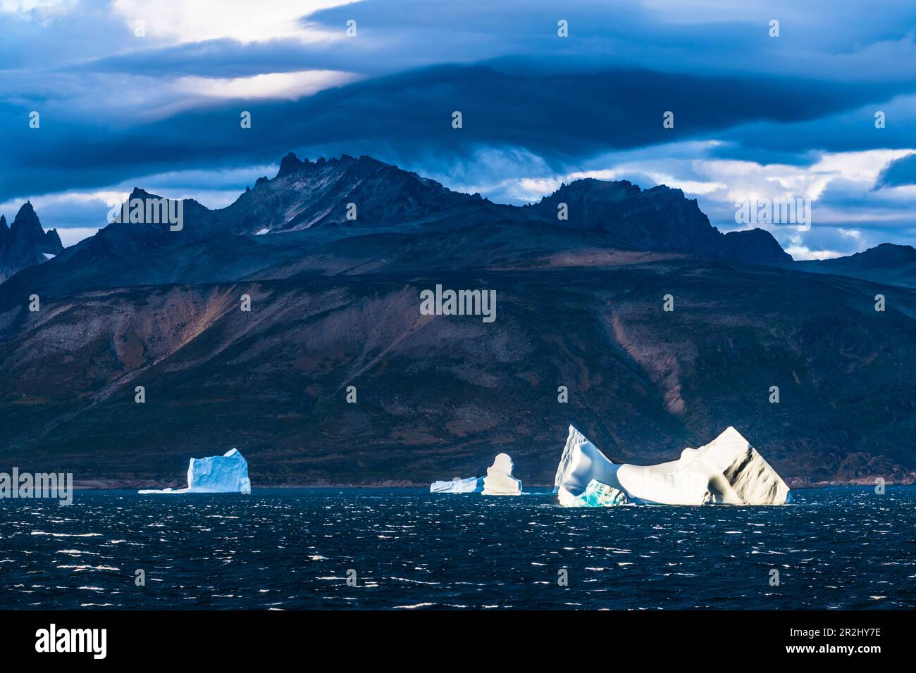 Iceberg al largo della costa meridionale della Groenlandia, Mare di Labrador, Distretto di Qaqortoq, Municipalità di Kujalleq, Groenlandia Foto Stock