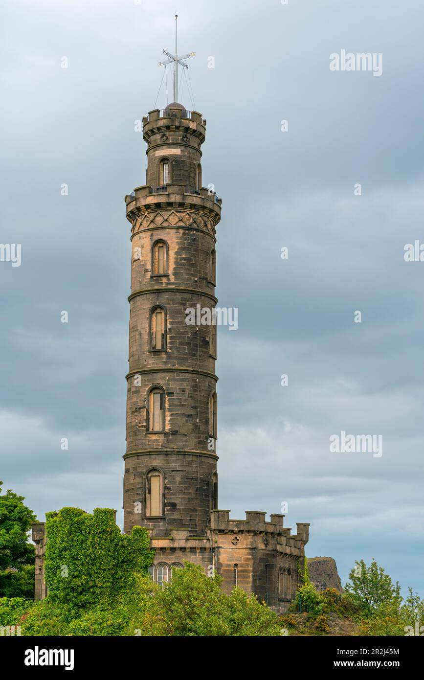 Nelson Monument, Calton Hill, patrimonio dell'umanità dell'UNESCO, Edimburgo, Scozia, Regno Unito, Europa Foto Stock