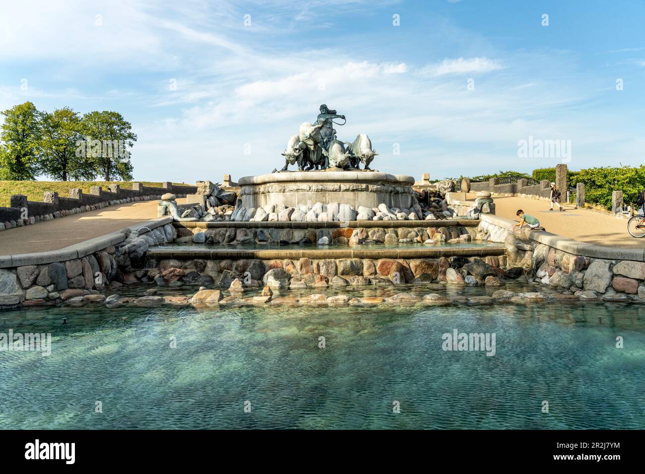 La fontana Gefion (Gefionspringvandet) al porto di Copenaghen, Danimarca, Europa Foto Stock