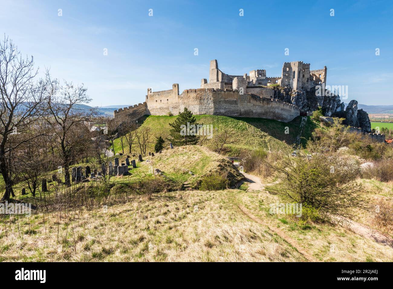Cimitero ebraico di fronte al castello di Beckov nella Slovacchia occidentale, Slovacchia Foto Stock