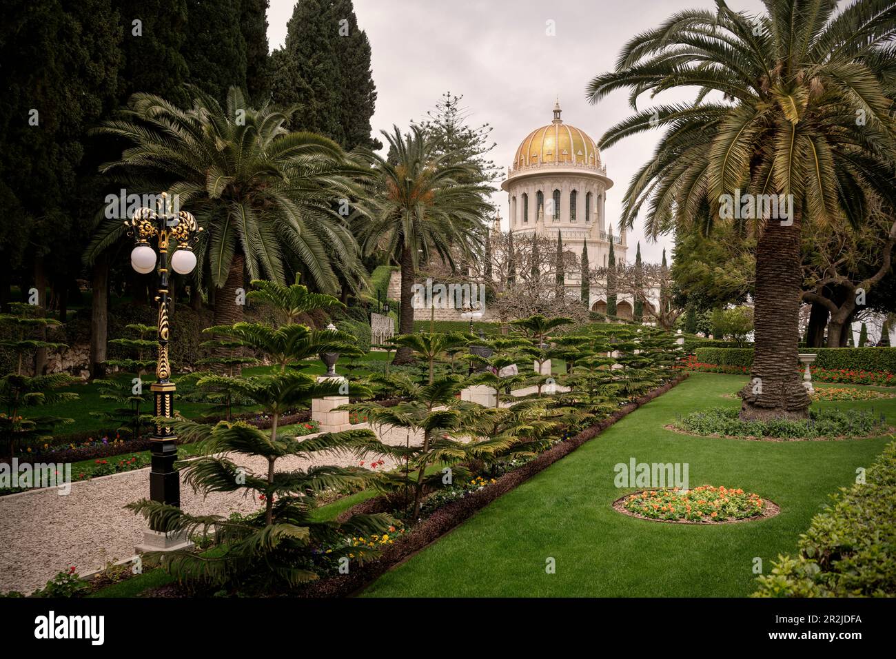 Giardini e cupola del Santuario del Bab (Santuario di Bahai), Haifa, Israele, Medio Oriente, Asia Foto Stock