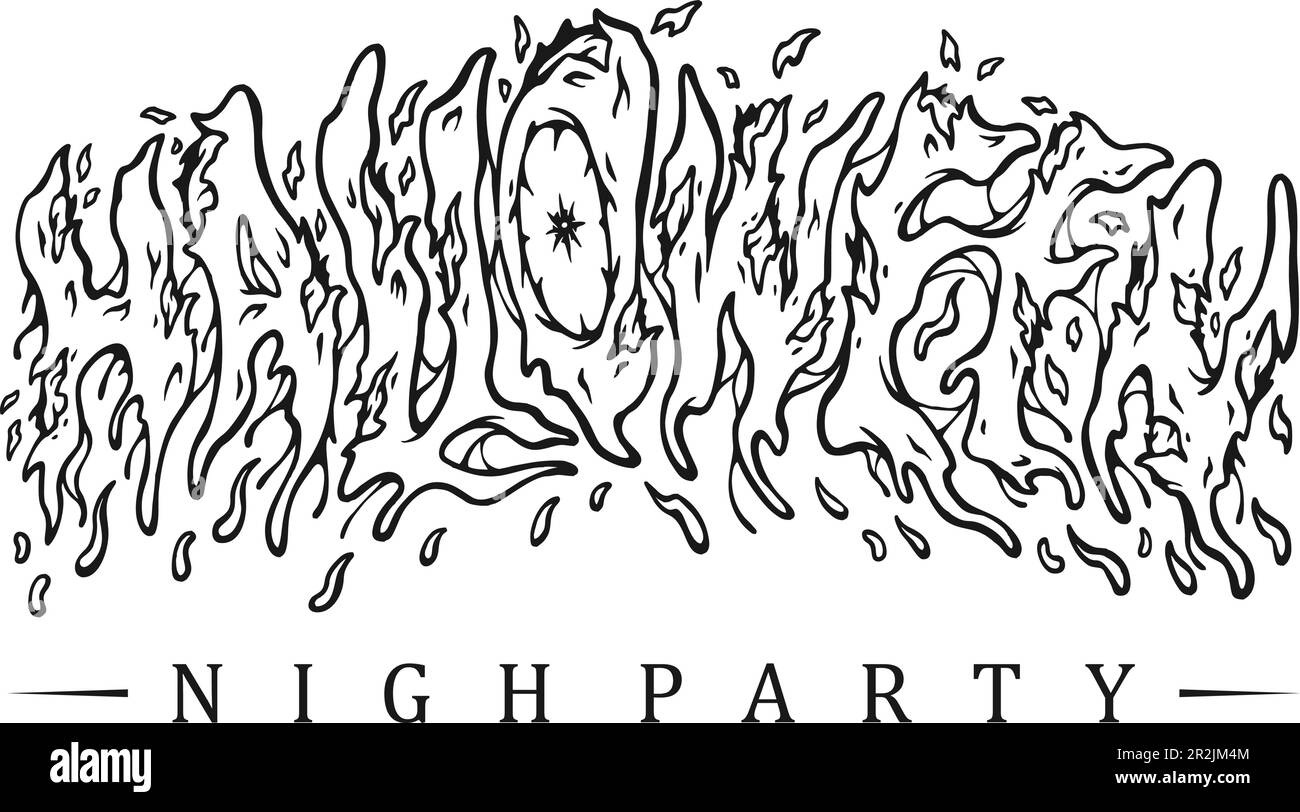 Scritta Halloween parola fiammante fuoco tipografia illustrazioni monocromatiche vettoriali illustrazioni per il vostro logo di lavoro, merchandise t-shirt, adesivi Illustrazione Vettoriale