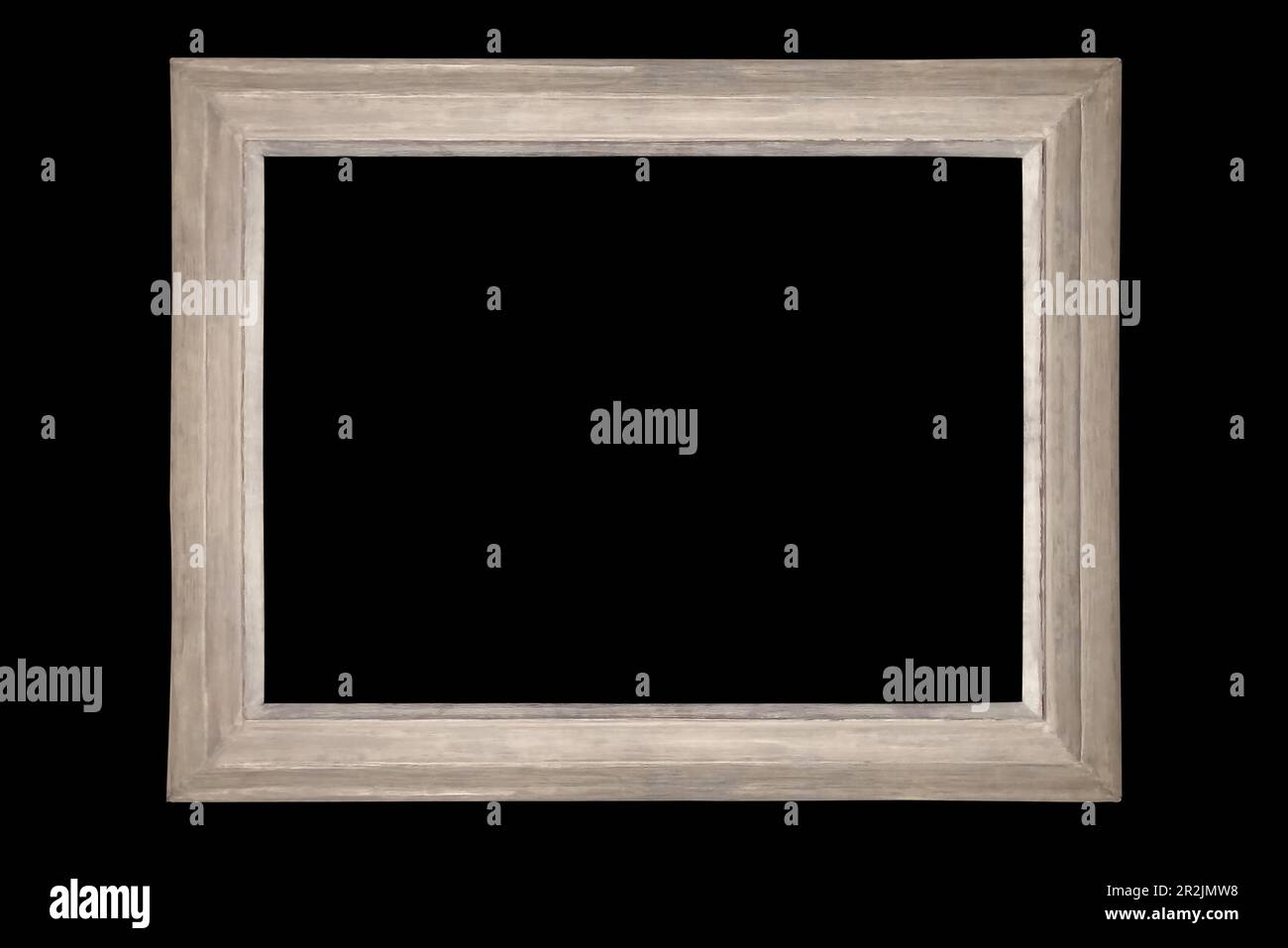 Cornice fotografica in legno marrone chiaro, semplice, di medie dimensioni, modello isolato, sfondo nero Foto Stock