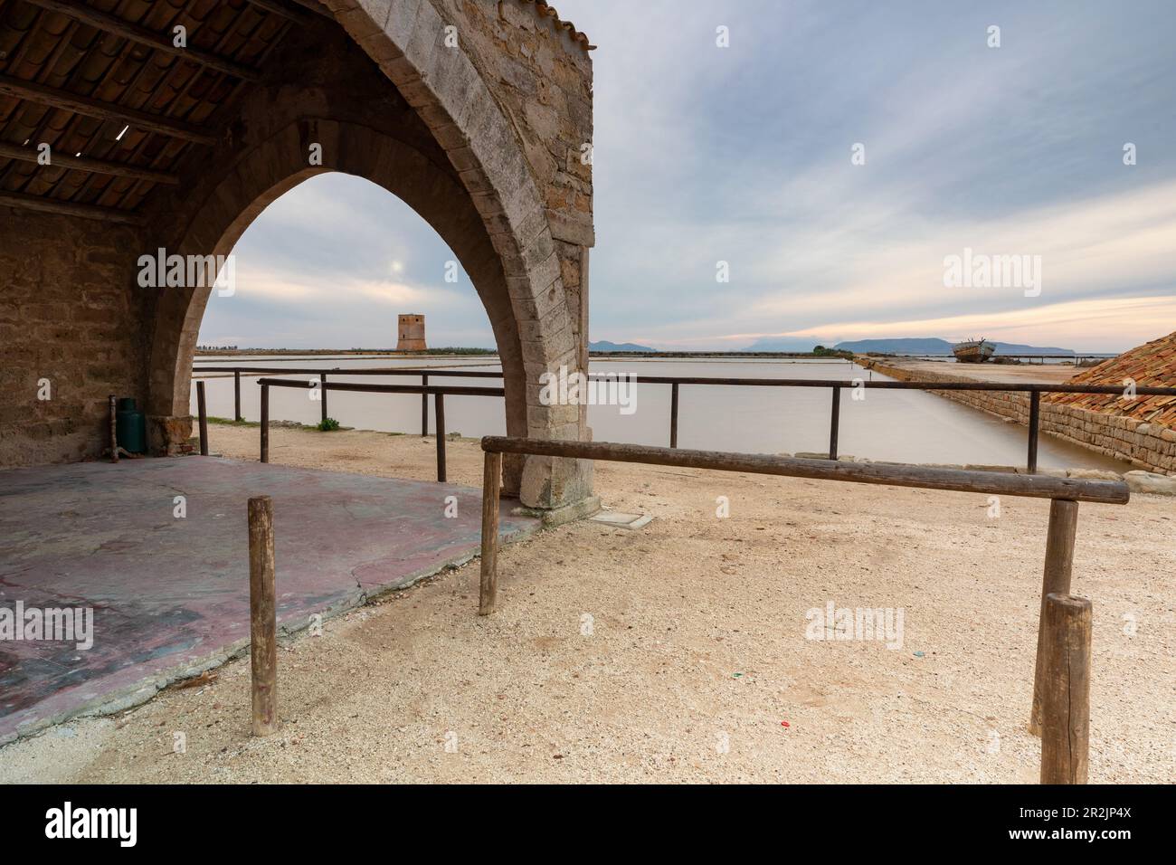 Le Saline di Trapani, Torre Nubia, Sicilia, Italia, Europa Foto Stock