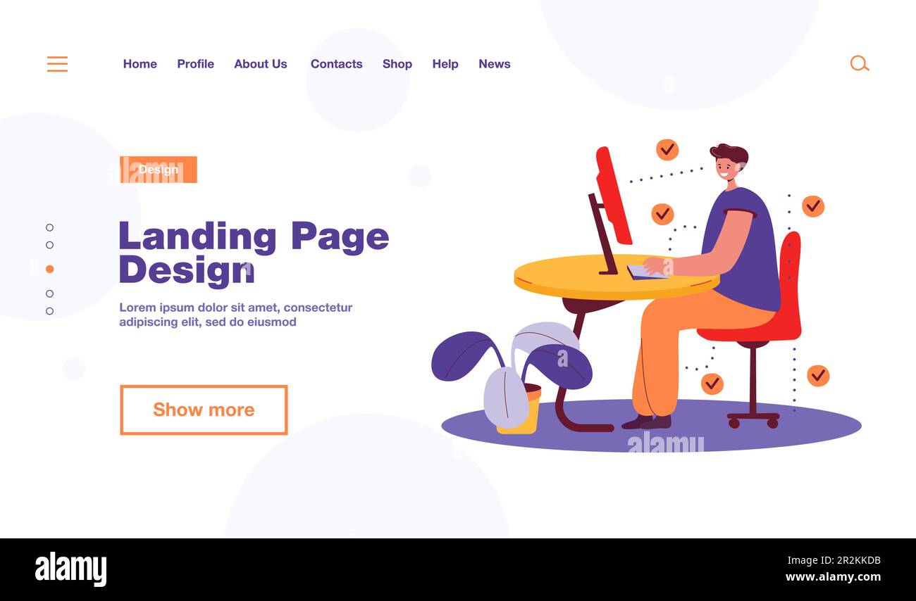 Uomo che mostra la posizione corretta per sedersi alla scrivania Illustrazione Vettoriale