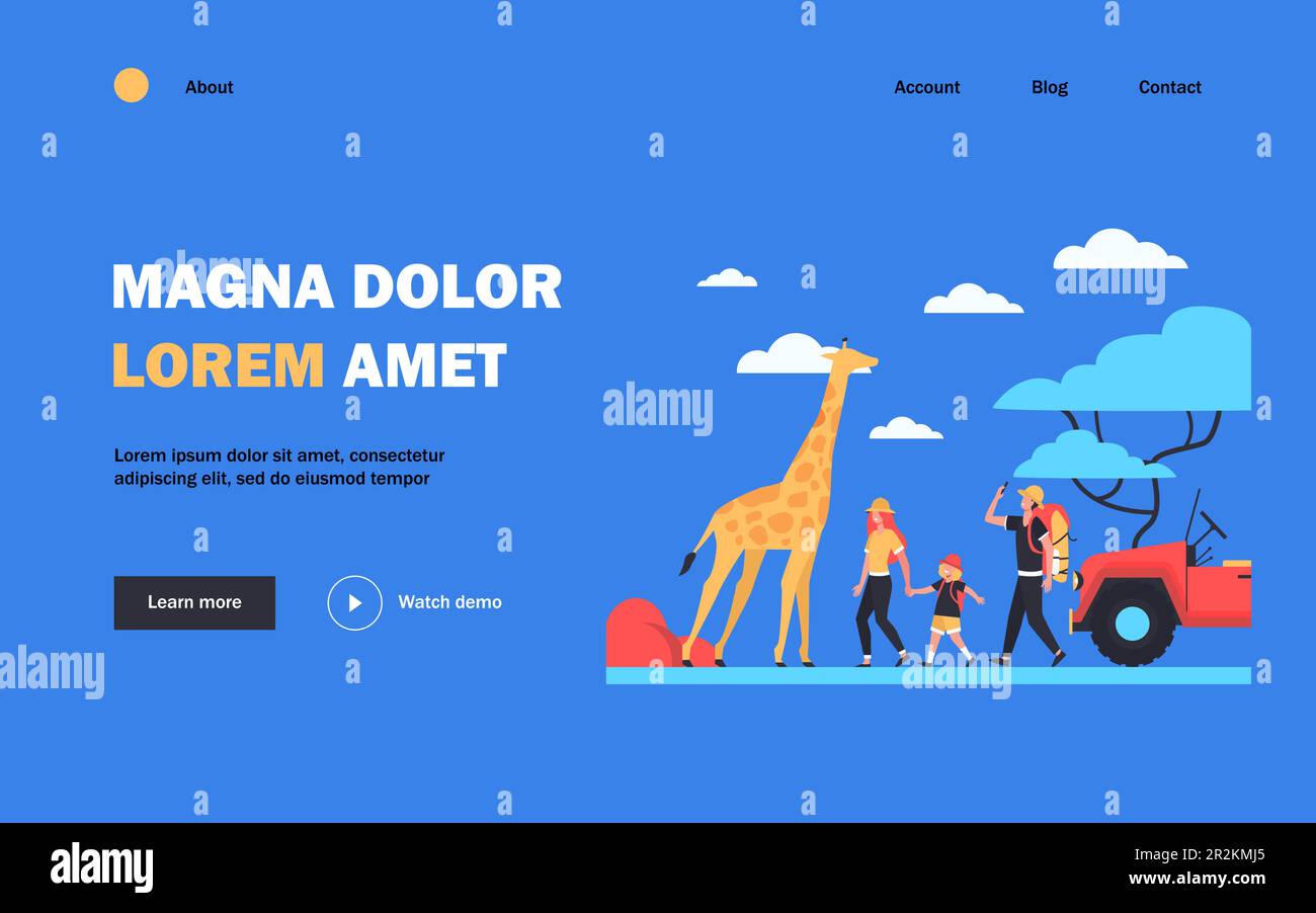 Turisti che camminano nella savana africana Illustrazione Vettoriale