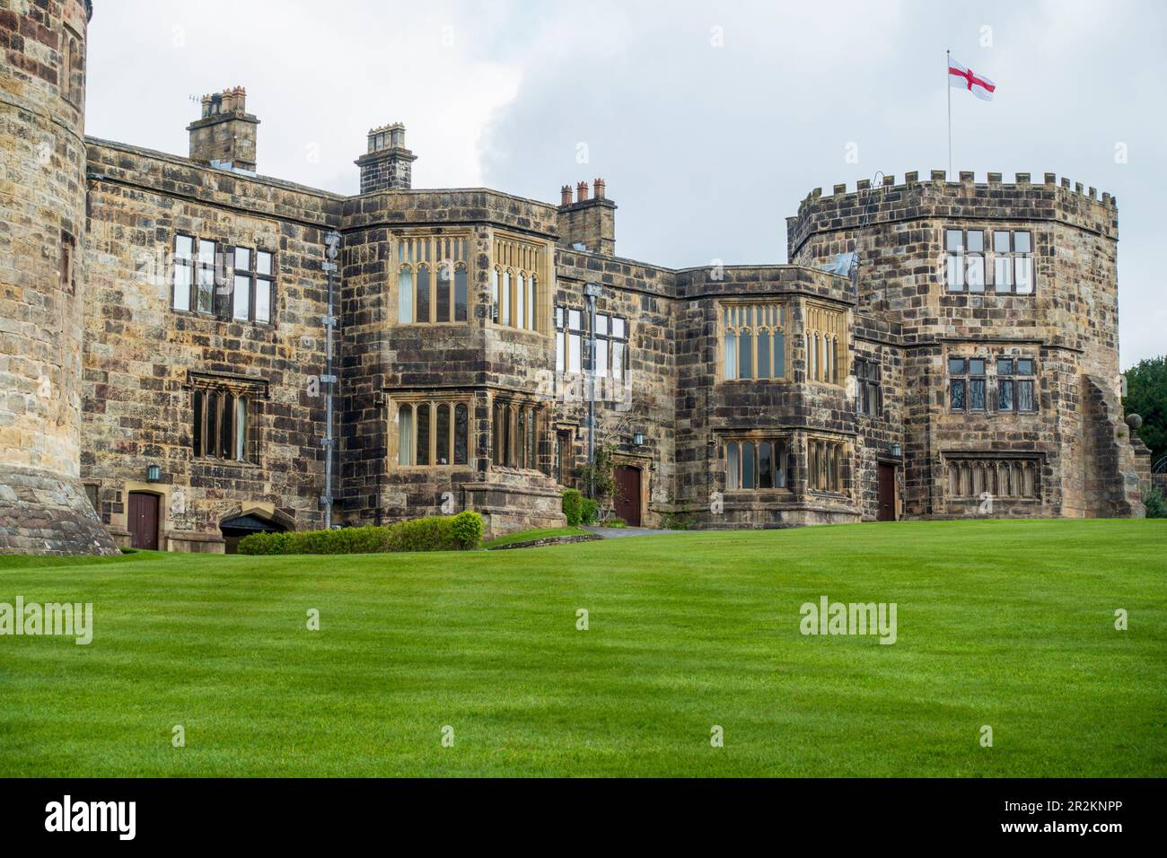La Tudor Wing al castello di Skipton a Skipton, North Yorkshire, Inghilterra, Regno Unito Foto Stock