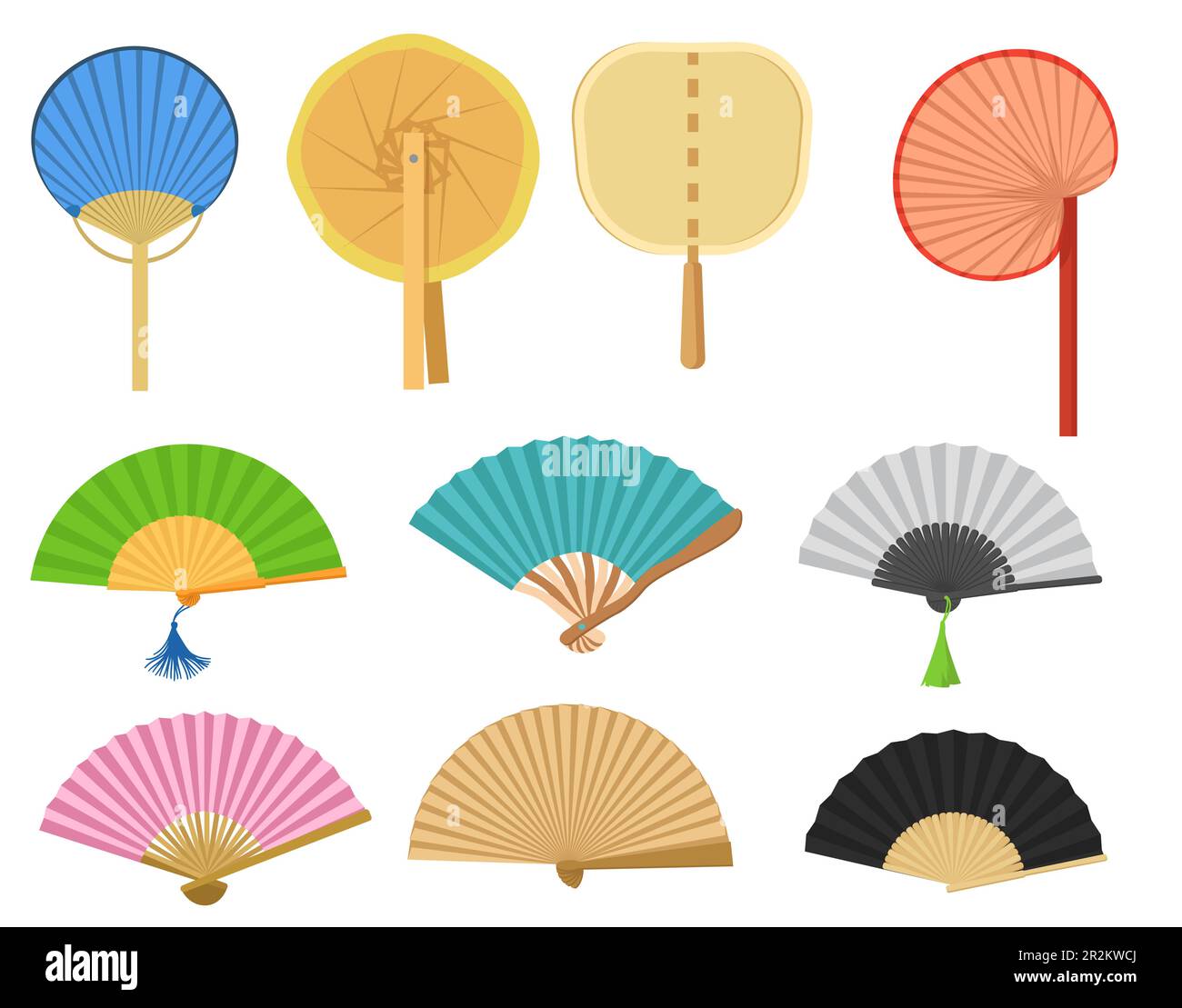 Set di illustrazioni vettoriali per ventilatori a mano diversi Illustrazione Vettoriale