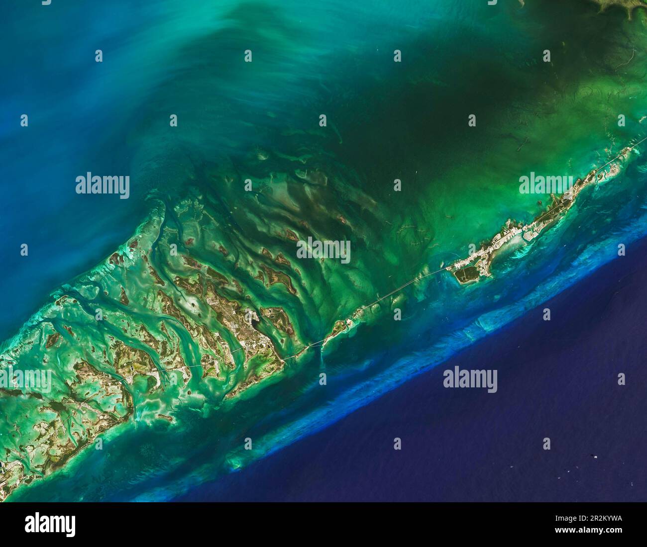 Vista satellitare delle Florida Keys che mostra terra e mare, Florida, Stati Uniti Foto Stock