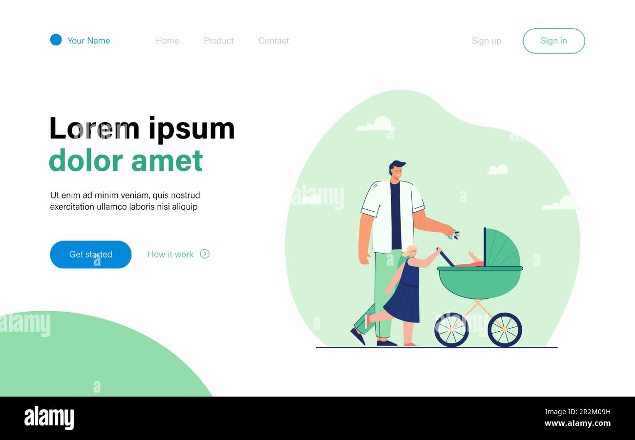 Padre cammina con i suoi figli Illustrazione Vettoriale