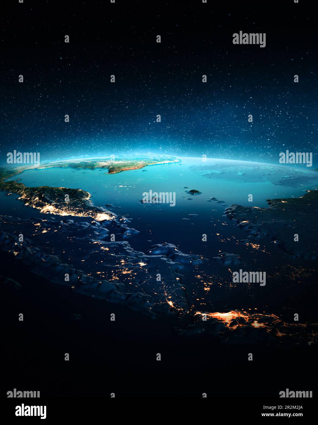 Asia sudorientale di notte. Elementi di questa immagine forniti dalla NASA. rendering 3d Foto Stock