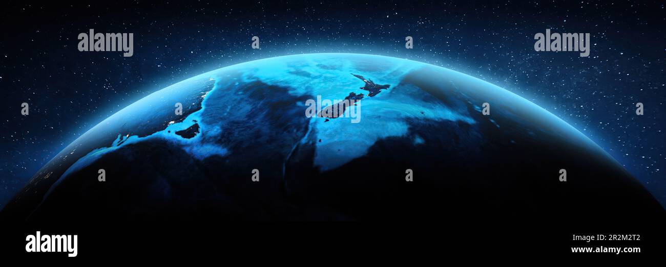 Nuova Zelanda di notte. Elementi di questa immagine forniti dalla NASA. rendering 3d Foto Stock