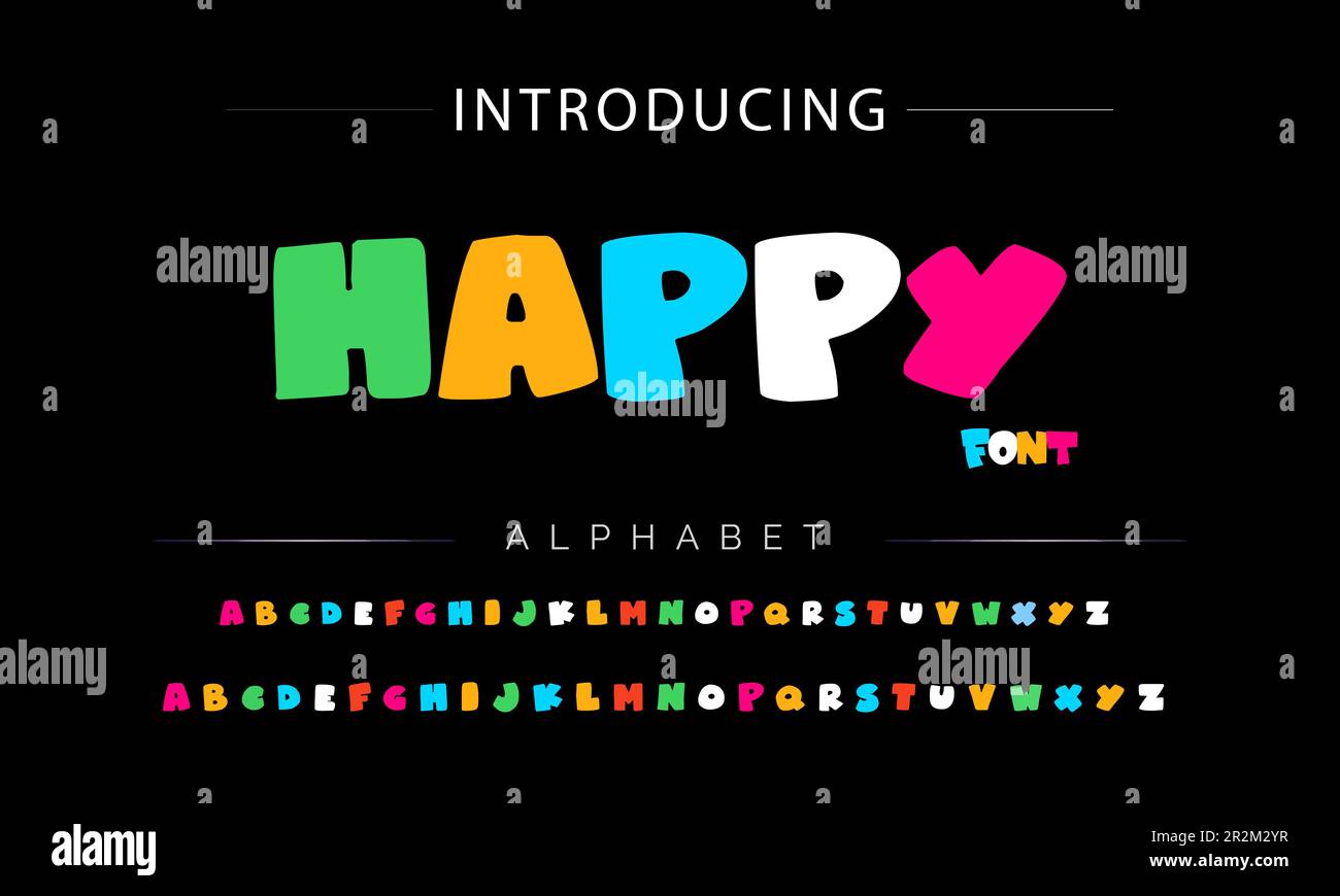 Tipo di carattere fumetto colorato funky. Alfabeto vettoriale Illustrazione Vettoriale