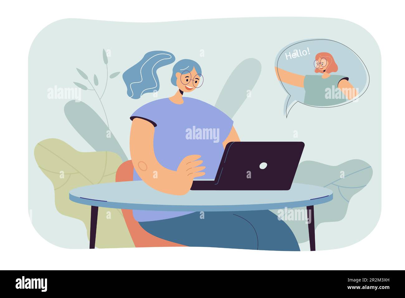 Donna che comunica on-line vettore illustrazione Illustrazione Vettoriale