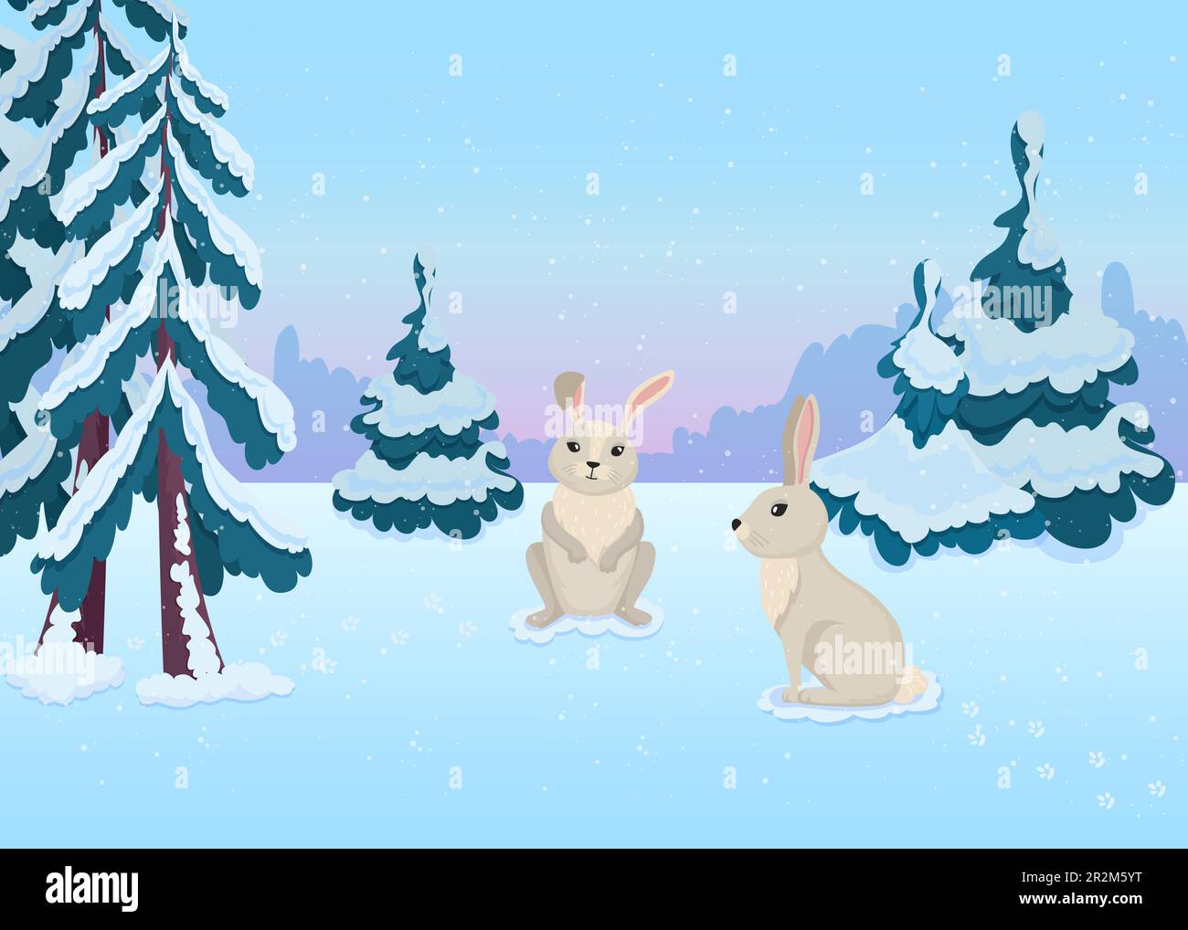 Simpatici lepre personaggi nella foresta invernale Illustrazione Vettoriale
