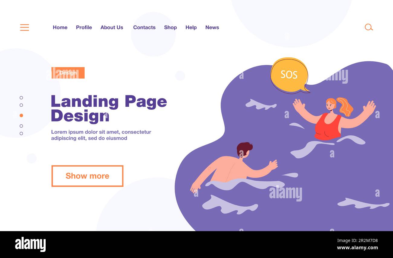 Bagnino che nuota verso la donna annegata Illustrazione Vettoriale