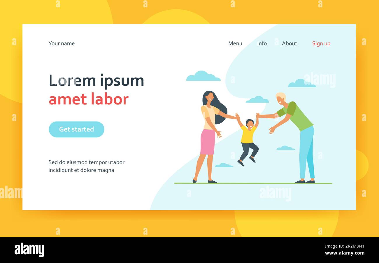 Mamma e papà che tengono le mani dei bambini e sollevano il ragazzo Illustrazione Vettoriale