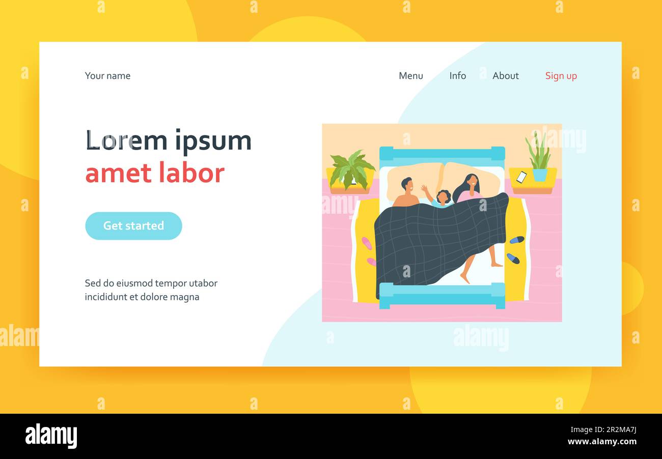 Felice mamma, papà e bambino che dormono insieme Illustrazione Vettoriale