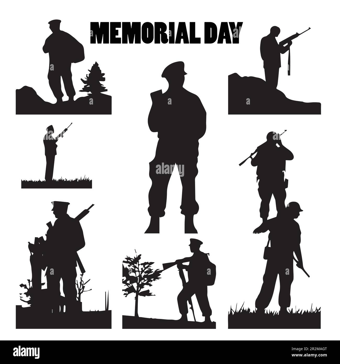 Un gruppo di soldati silhouette vettore per il Memorial Day. Illustrazione Vettoriale