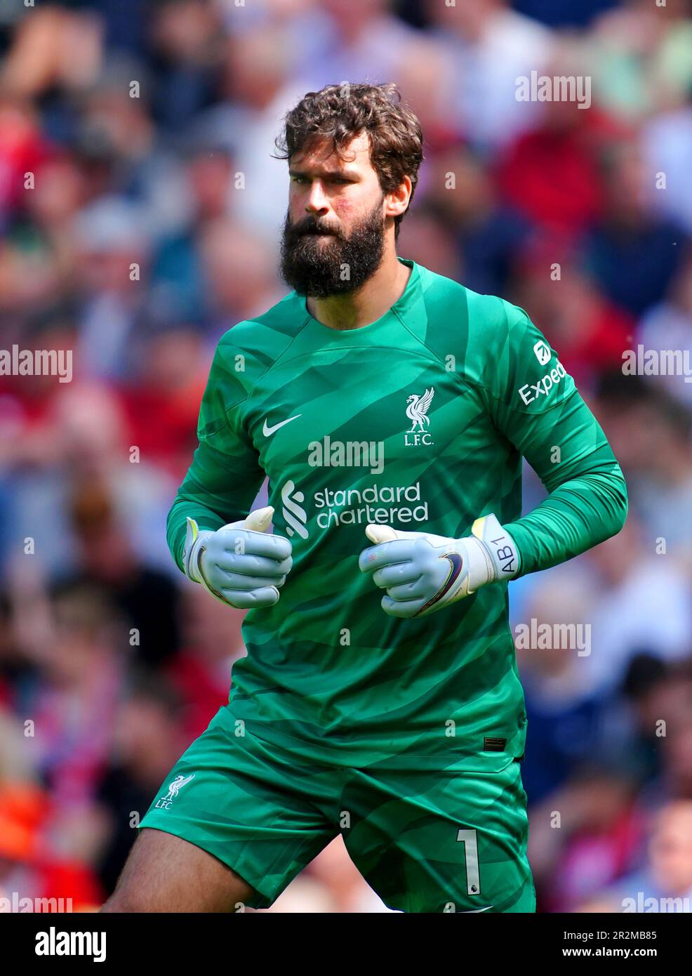Alisson Becker, portiere di Liverpool durante la partita della Premier League ad Anfield, Liverpool. Data immagine: Sabato 20 maggio 2023. Foto Stock