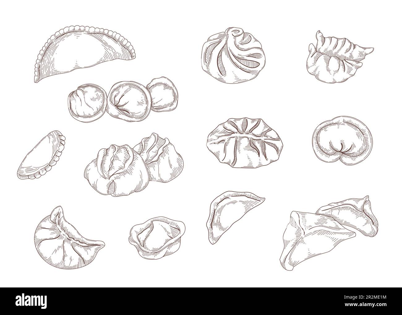 Disegni a mano vintage di gnocchi di varie forme Illustrazione Vettoriale