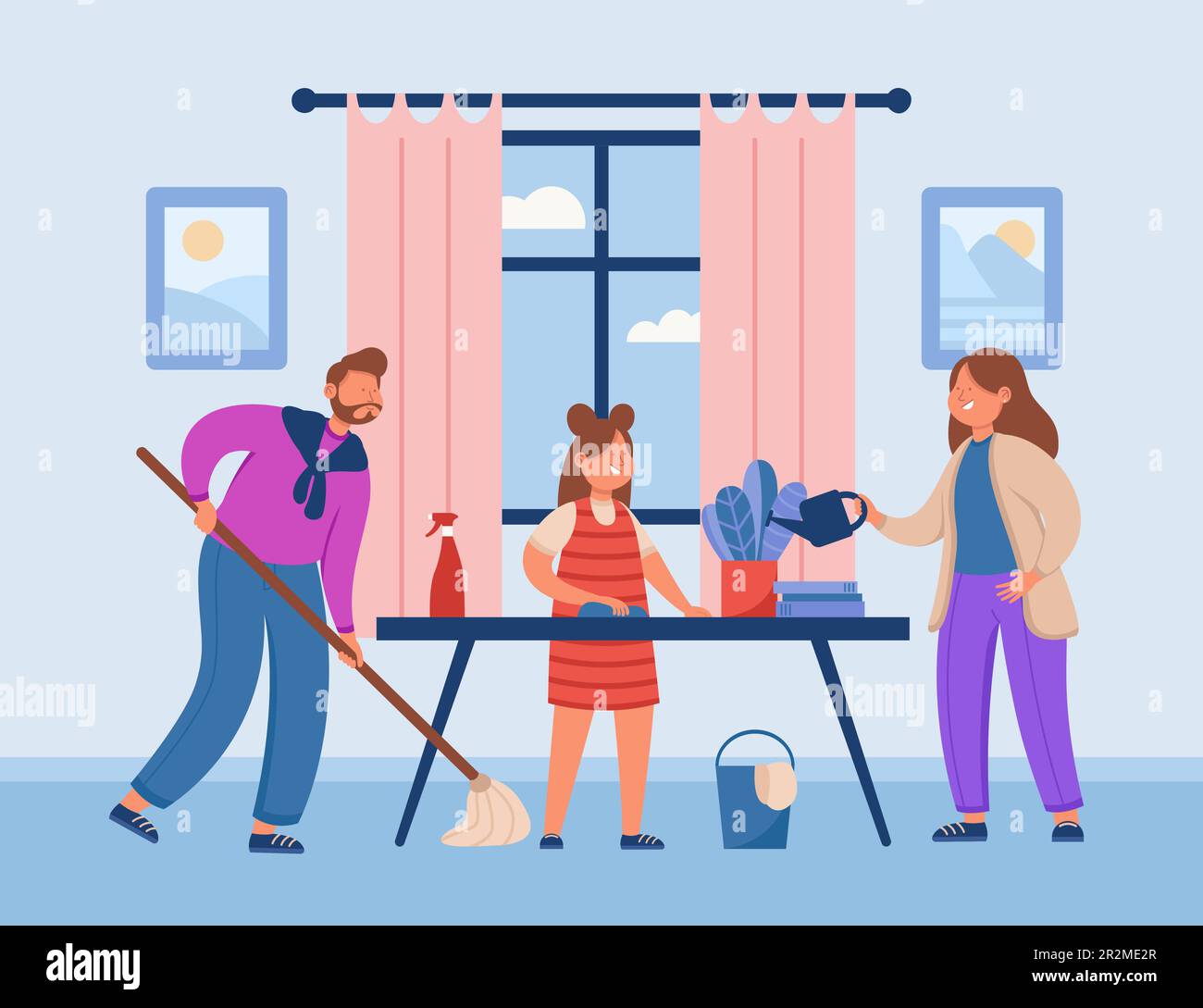 Illustrazione vettoriale di chores di fare della famiglia Illustrazione Vettoriale