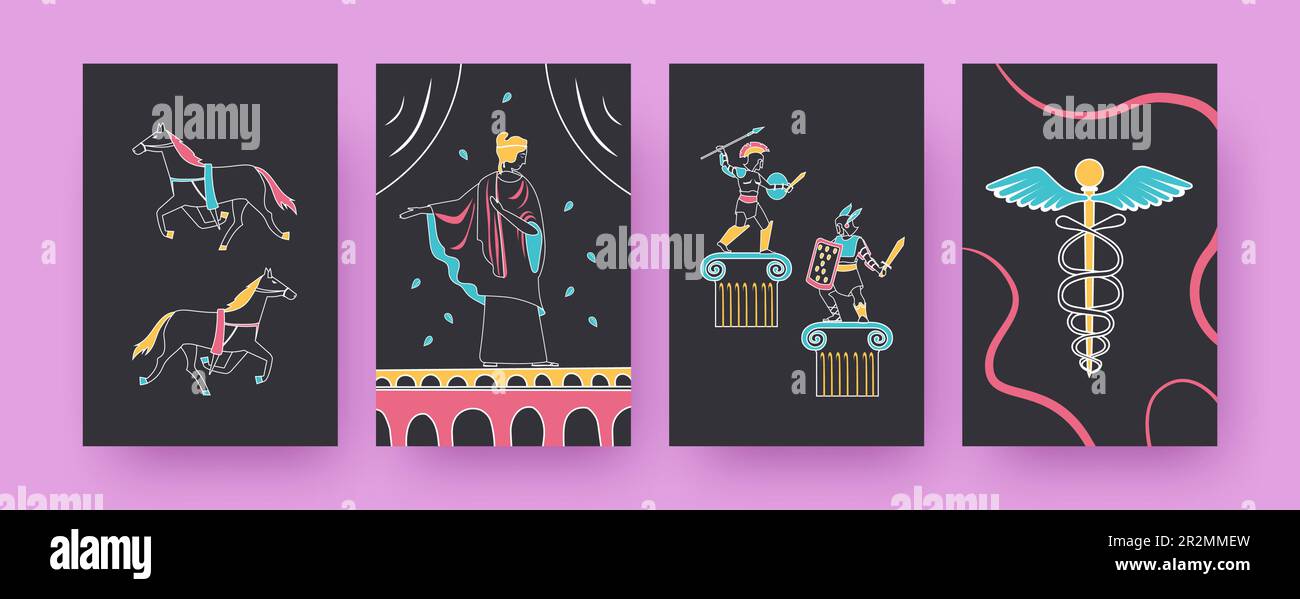 Set di poster di arte contemporanea con simboli romani tradizionali Illustrazione Vettoriale