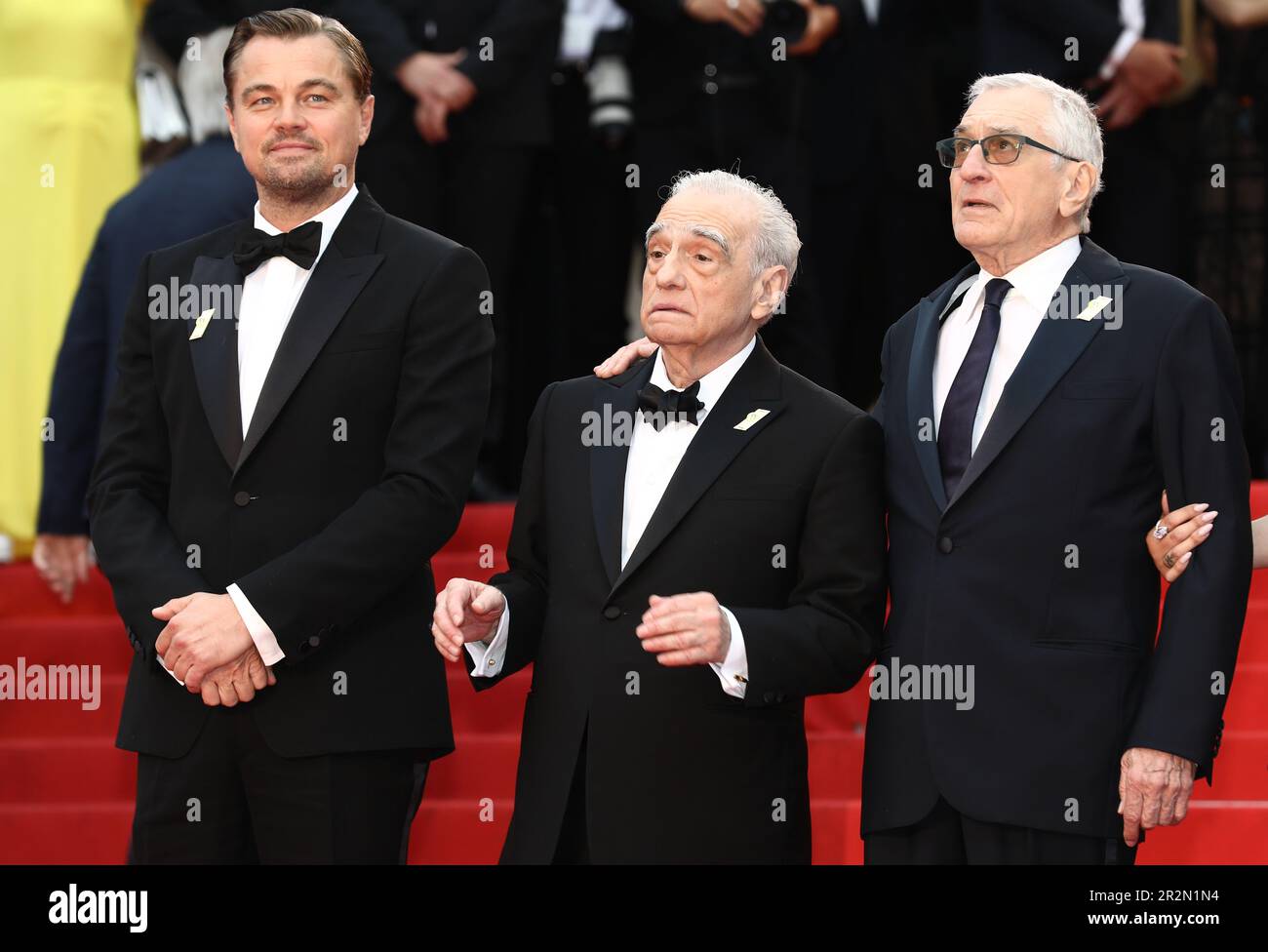 20 maggio 2023, Cannes, Cote d'Azur, Francia: I membri del cast e dell'equipaggio, tra cui LEONARDO DI CAPRIO, il regista MARTIN SCORCESE e ROBERT DE NIRO, partecipano alla proiezione di "Killers of the Flower Moon" durante il 76th° Festival annuale di Cannes al Palais des Festivals il 20 maggio 2023 a Cannes (Credit Image: © Mickael Chavet/ZUMA Press Wire) SOLO PER USO EDITORIALE! Non per USO commerciale! Foto Stock