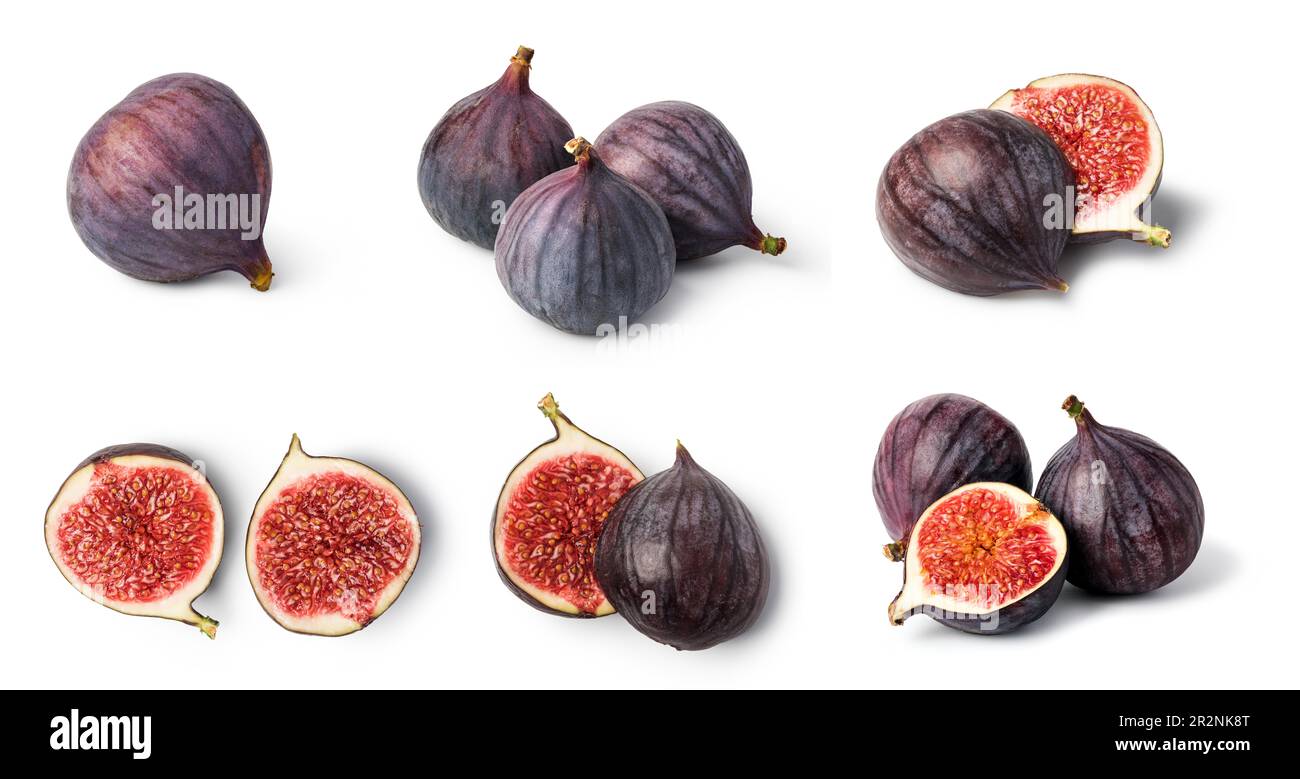 Fig set di frutta isolato su sfondo bianco Foto Stock