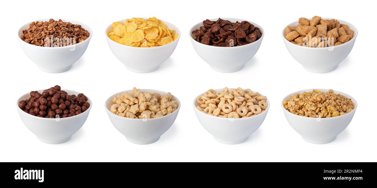 Fiocchi di cereali isolati su sfondo bianco Foto Stock